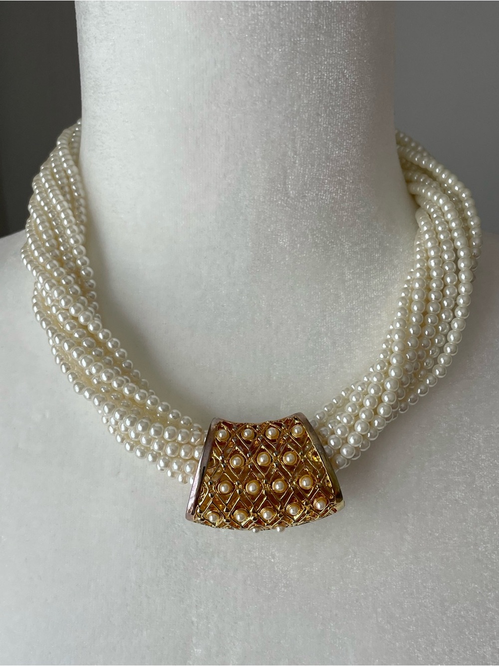 Vintage Multistrand Faux Pearl Statement Choker Necklace